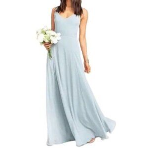 Show Me Your MuMu Jenn Maxi V Back Bridesmaid Dress Silver Sage Crisp Blue XL
